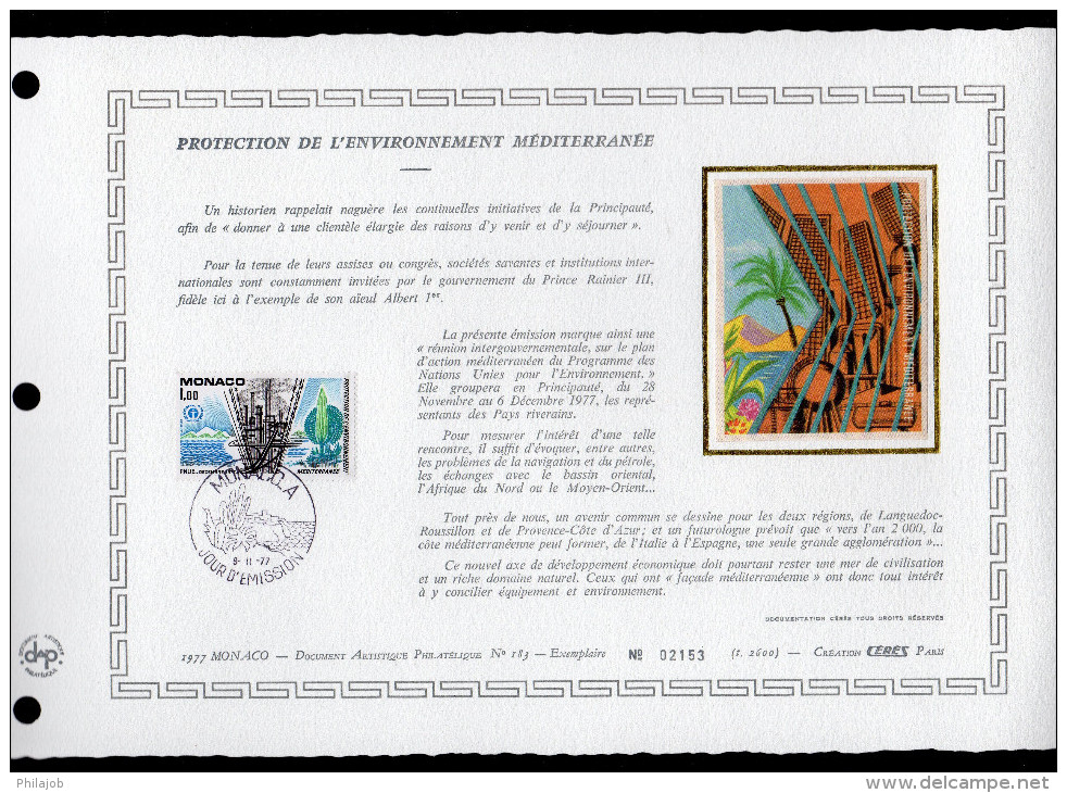 MONACO 1977 DAP 1er Jour Nté / Soie RARE (2600 Ex) " PROTECTION DE L´ENVIRONNEMENT MEDITERR. " N°YT 1117. Parf état. FDC - Milieubescherming & Klimaat
