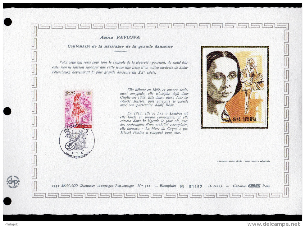 DAP 1er Jour Nté / Soie RARE (2600 Ex) De 1982 " ANNA PAVLOVA, DANSEUSE. " N° YT 1345. Parf état. FDC - FDC