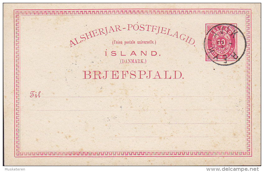 Iceland UPU Postal Stationery Ganzsache Entier (1880) 10 Aur Ziffer 23.1.(No Year) REYKJAVIK Unadressed - Enteros Postales