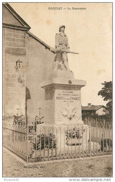 01 - MANZIAT - MONUMENT AUX MORTS  - CPA - 2SCANS. - Sin Clasificación