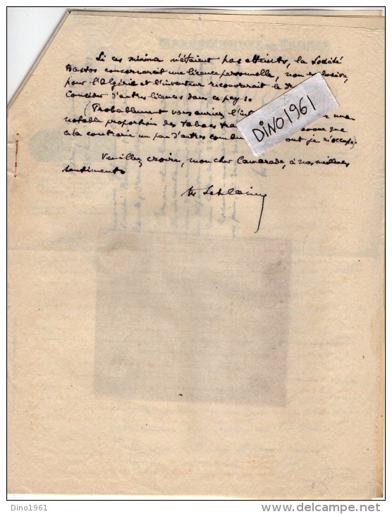 VP3572 - Tabac - Lettre Des Manufactures De Tabacs P. BASTOS à ORAN Pour  Mr Th. SCHLOESING à PARIS - Documentos