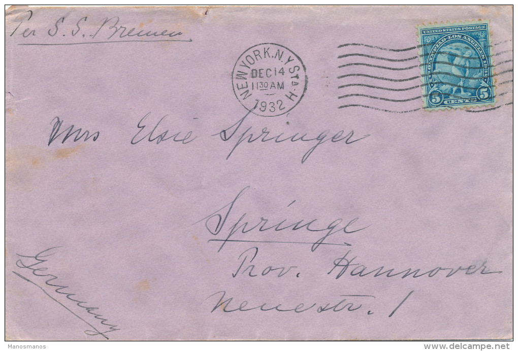 297/24 - JEUX OLYMPIQUES LOS ANGELES USA - Vignette Anti-Tuberculeuse Sur Lettre NEW YORK 1932 Vers ALLEMAGNE - Verano 1932: Los Angeles