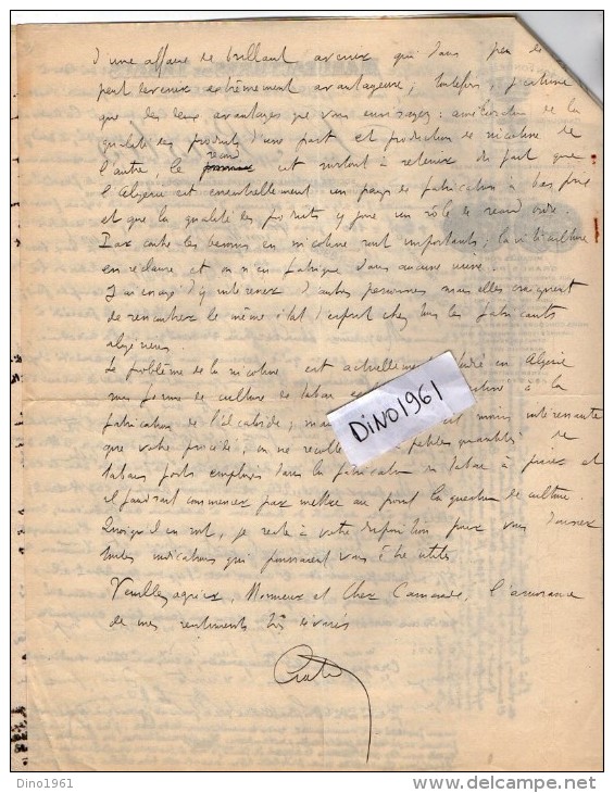 VP3575 - Tabac - Lettre Des Manufactures De Tabacs P. BASTOS à ORAN Pour  Mr Th. SCHLOESING à PARIS - Documenten