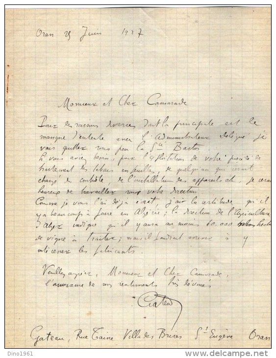 VP3575 - Tabac - Lettre des Manufactures de Tabacs P. BASTOS à ORAN pour  Mr Th. SCHLOESING à PARIS