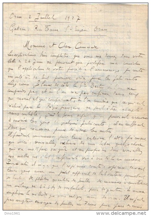 VP3575 - Tabac - Lettre des Manufactures de Tabacs P. BASTOS à ORAN pour  Mr Th. SCHLOESING à PARIS