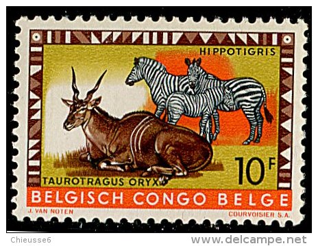 (cl. 3 - P29) Congo Belge ** N° 361  (ref. Michel Au Dos) - Zèbres, élan - - Neufs