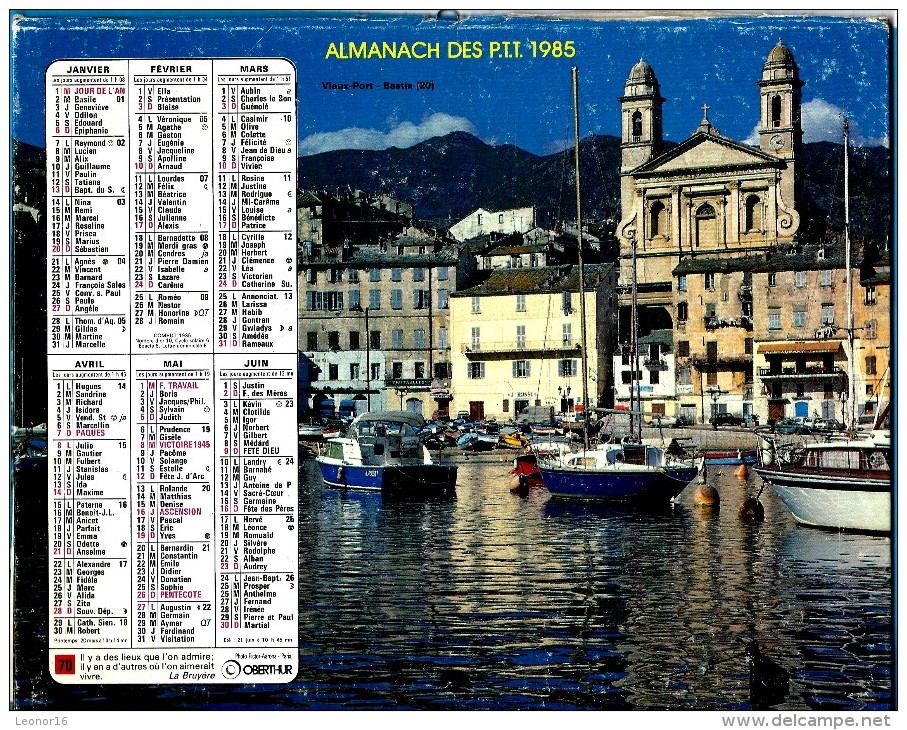 ALMANACH DES P.T.T 1985 (88)  - Complet ** BASTIA VIEUX PORT(20) - TREGASTEL (22) ** Calendrier * OBERTHUR * N° 70 - Big : 1981-90