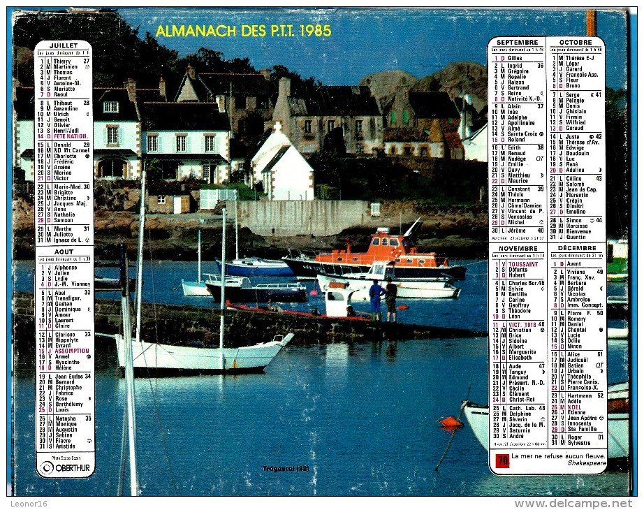 ALMANACH DES P.T.T 1985 (88)  - Complet ** BASTIA VIEUX PORT(20) - TREGASTEL (22) ** Calendrier * OBERTHUR * N° 70 - Big : 1981-90