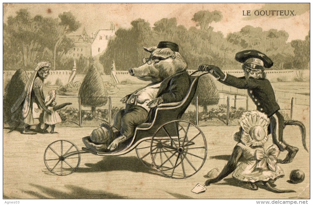 LE  GOUTTEUX   -  Singes Et Cochon - Carte Gaufree - Dressed Animals