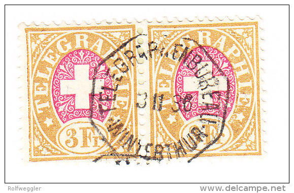 Heimat ZH WINTERTHUR TELEGRAPHENBUREAU 3.2.1886 Auf Waagr. Paar 3Fr. Telegraphen Marken #18 - Telegraph