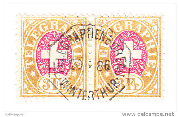 Heimat ZH WINTERTHUR TELEGRAPHENBUREAU 20.1.1886 Auf Waagr. Paar 3Fr. Telegraphen Marken #18 - Télégraphe