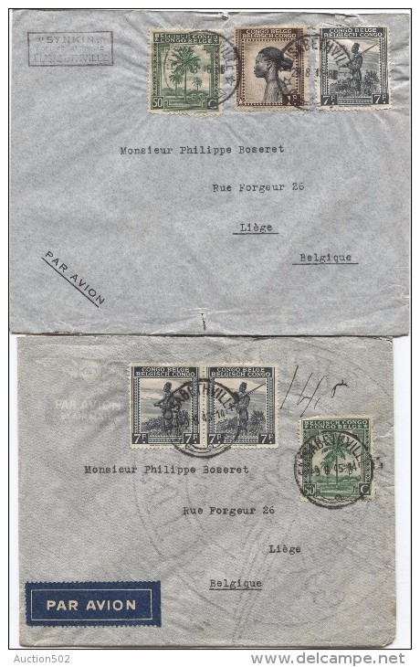 Belgisch Congo Belge 12 Lettres Avion Affranchissements Divers C.Elisabethville 1945-1946 V.Liège  Belgique PR2910 - Lettres & Documents