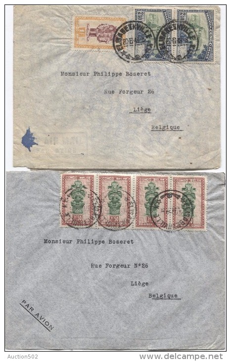 Belgisch Congo Belge 12 Lettres Avion Affranchissements Divers C.Elisabethville 1945-1946 V.Liège  Belgique PR2910 - Brieven En Documenten