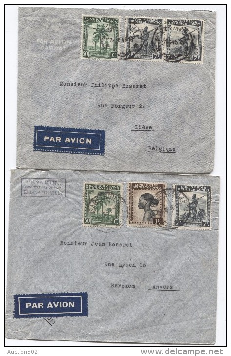 Belgisch Congo Belge 12 Lettres Avion Affranchissements Divers C.Elisabethville 1945-1946 V.Liège  Belgique PR2910 - Covers & Documents