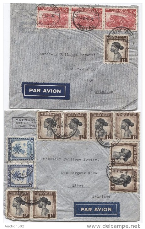 Belgisch Congo Belge 12 Lettres Avion Affranchissements Divers C.Elisabethville 1945-1946 V.Liège  Belgique PR2910 - Covers & Documents