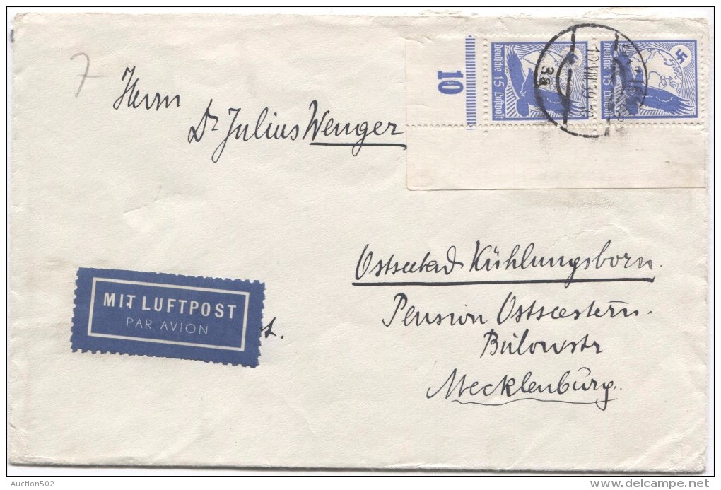 Deutsches Reich Österreich Wien 10/8/39 Luftpostbrief Nach Mecklenburg PR2915 - Lettres & Documents