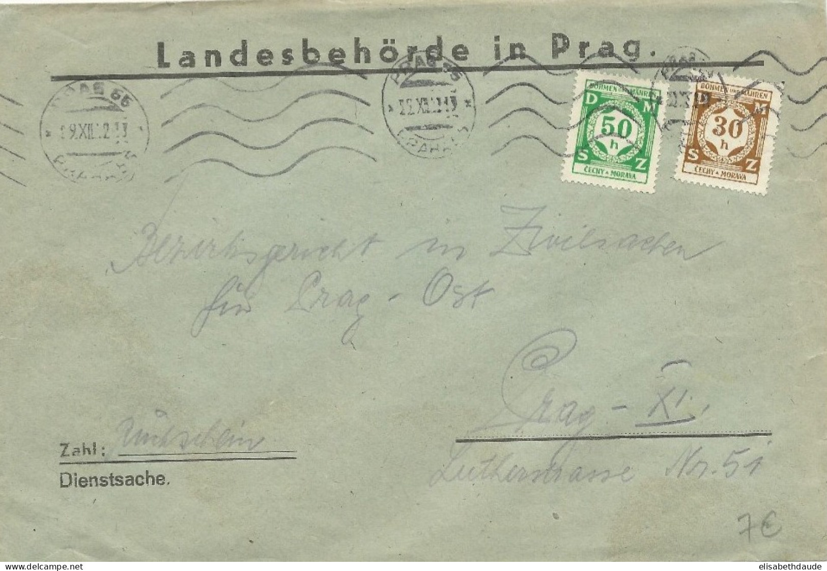 TCHECOSLOVAQUIE PROTECTORAT ALLEMAND - 1942 - ENVELOPPE De SERVICE Du LANDESBEHÖRDE De PRAGUE - Lettres & Documents