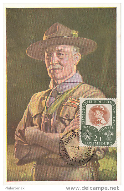 D22518 CARTE MAXIMUM CARD 1957 LUXEMBOURG - SCOUTING BADEN POWELL CP ORIGINAL - Covers & Documents