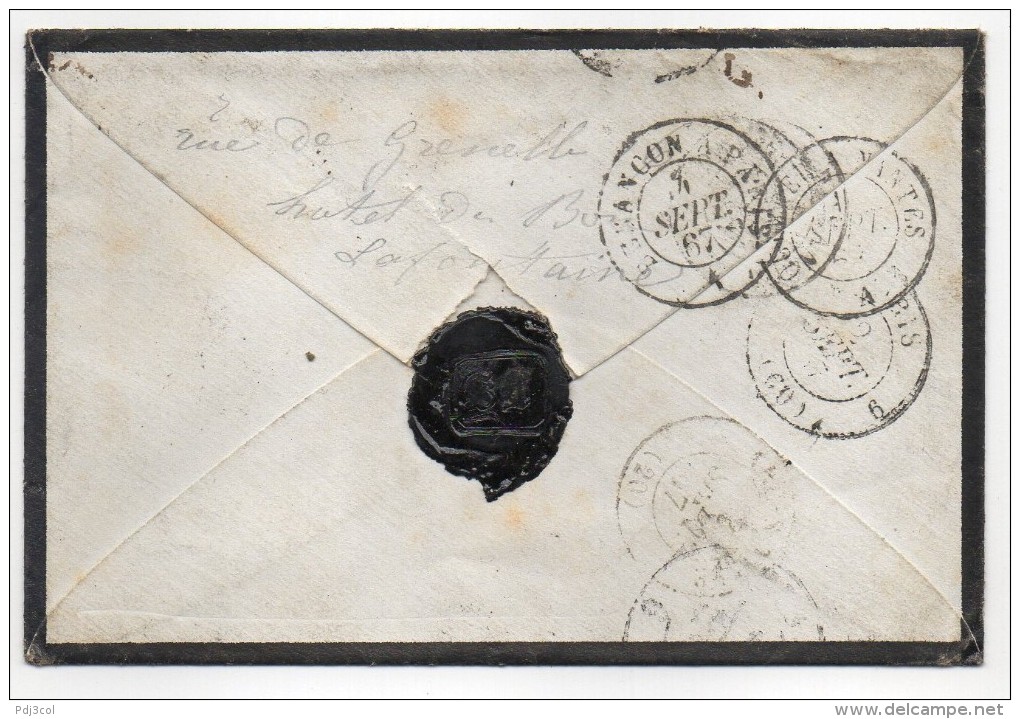 Enveloppe Cachet De Quimper, Mauvaise Adresse, Cachet Après Le Départ, Timbre 20c Bleu, N°14 Y Et T - 1849-1876: Période Classique