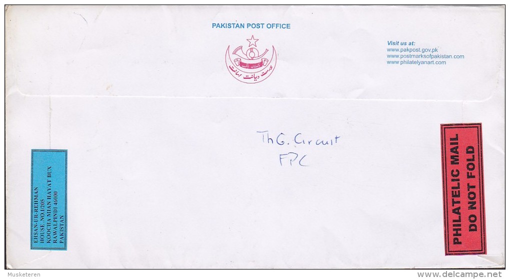 Pakistan PAR AVION Air Mail Label 2006 Cover Brief Denmark Yarn, World Summit, Marathon, Squash Stamps (2 Scans) - Pakistan