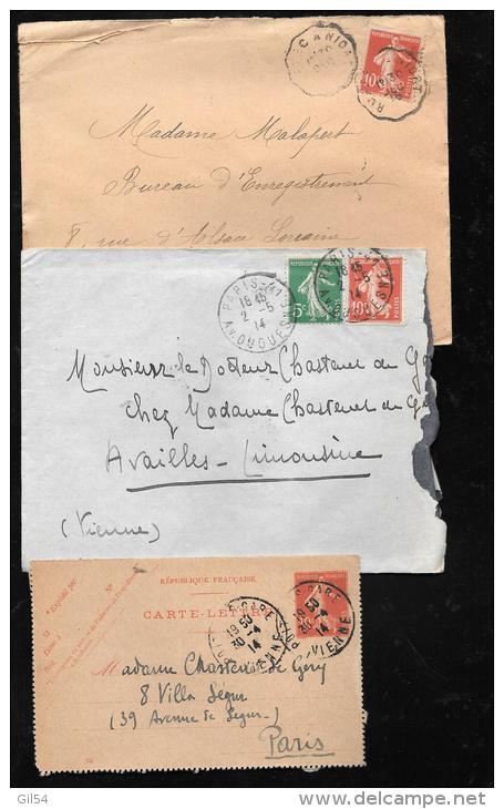 Lot De 12 Lettres Affranchies Avec Type Semeuses , Certaines Avec Leur Correspondance - Qaa16 - Storia Postale