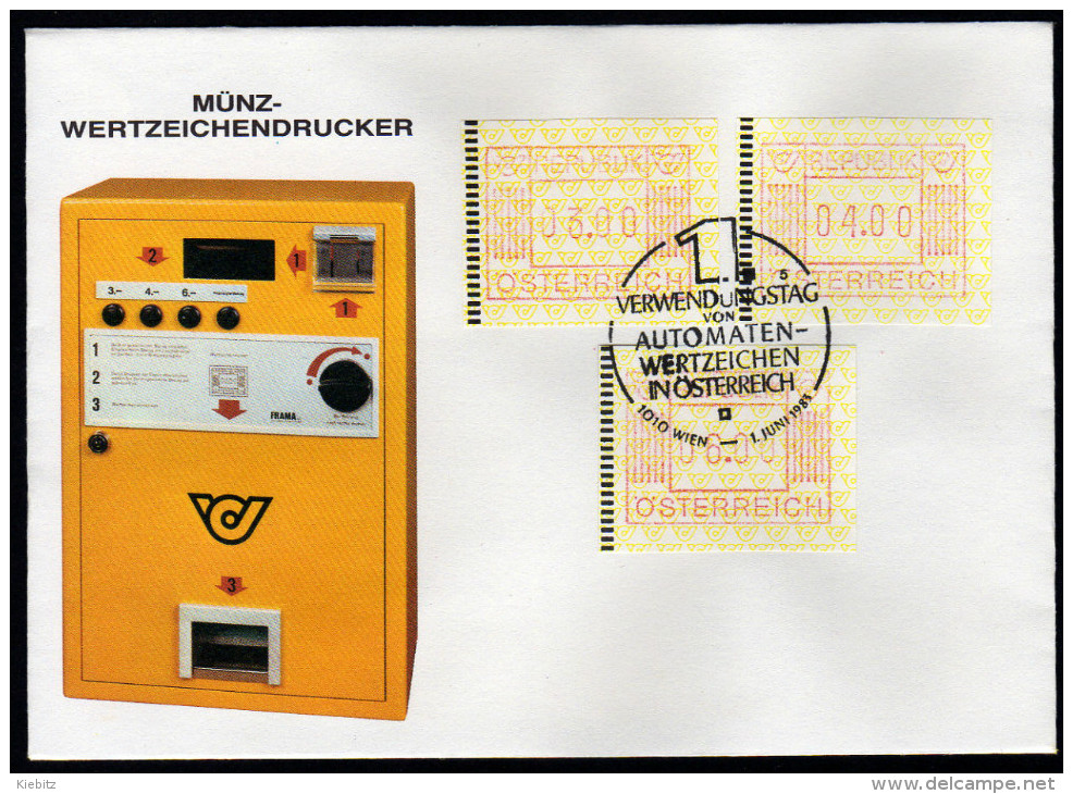 ÖSTERREICH 1983 - Münz Wertzeichendrucker 1.Verwendungstag Von Automaten Wertzeichen - Sonderstempel FDC - Posta