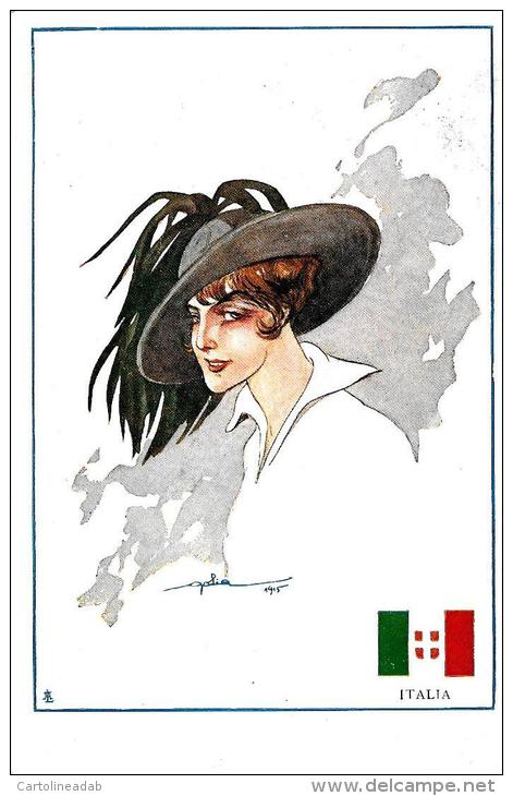 [DC2640] CPA - ITALIA - DONNA CON CAPPELLO FORSE BERSAGLIERE - Viaggiata 1916 - Old Postcard - Altri & Non Classificati