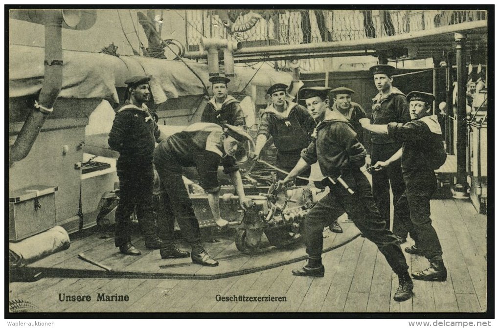 DEUTSCHES REICH 1917 (6.12.) S/w.-Foto-Ak.: Unsere Marine Geschützexerzieren (Nadelpunkte) Viol. 1K-Steg-HdN:... - Other & Unclassified