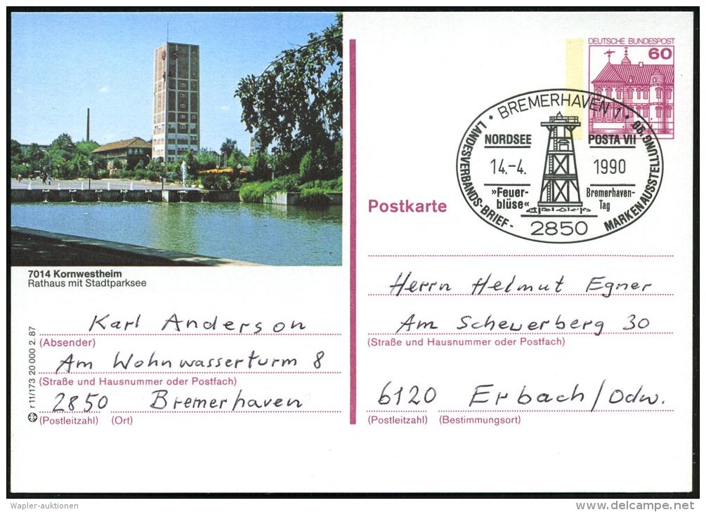 2850 BREMERHAVEN 1/ NORDSEE POSTA VIII/ "Feuer-/ Blüse".. 1990 (14.4.) SSt = Leuchtturm , Klar Gest. Inl.-Kt. - Other & Unclassified
