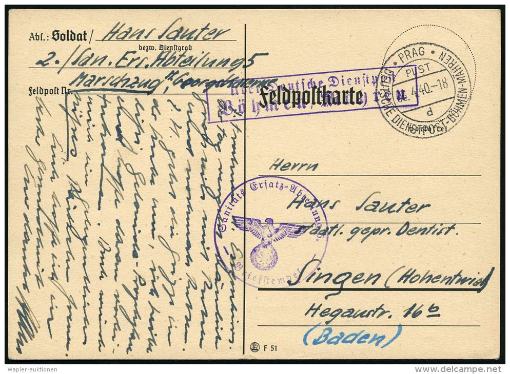 BÖHMEN &amp; MÄHREN 1940 (6.4.) 2K: PRAG/PLST/d/DDP BÖHMEN-MÄHREN + Viol. 1K-HdN: Sanitäts... - Other & Unclassified