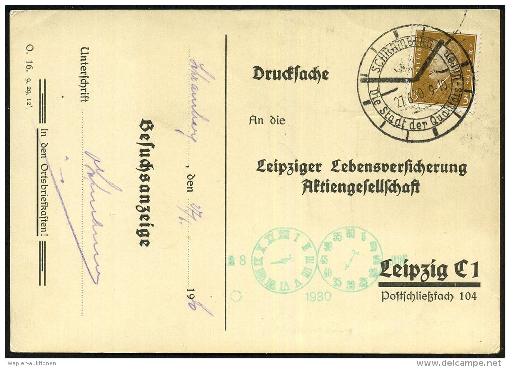 SCHRAMBERG/ Die Stadt Der Qualitäts-Uhren 1930 (27.6.) SSt In Form Eines Zifferblattes = Sonderform! , Sehr... - Other & Unclassified
