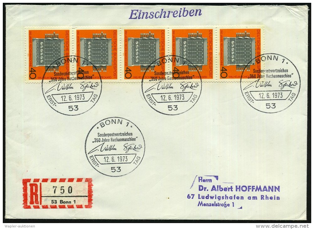 B.R.D. 1973 (12.6.) 40 Pf. "350 Jahre Rechenmaschine Von Wilh. Schickard", Reine MeF: 5er-Streifen (= Mechan.... - Other & Unclassified