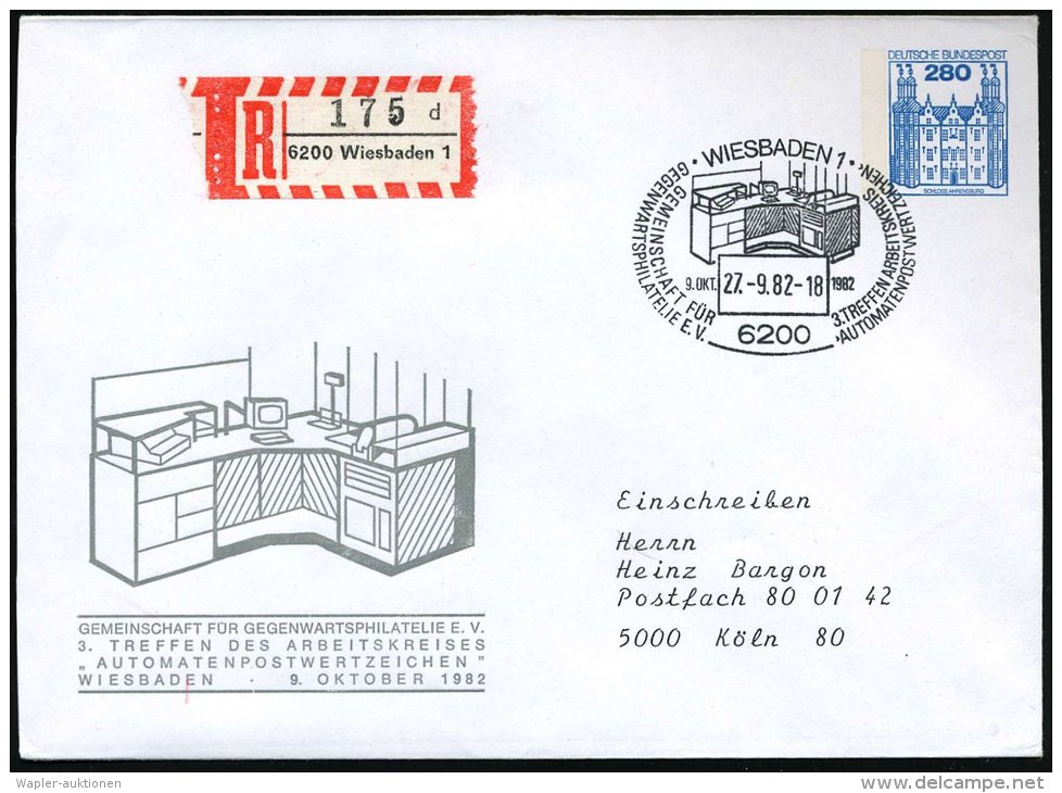 6200 WIESBADEN 1/ ..3.TREFFEN ARBEITSKREIS/ AUTOMATENPOSTWERTZEICHEN 1982 (Sep.) SSt Auf Motivgl. PU 280 Pf.... - Other & Unclassified