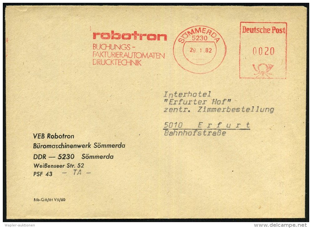 5230 SÖMMERDA/ Robotron.. 1982/88 2 Verschied. AFS = VEB Kombinat Für Elektron. Büromaschinen , 2... - Other & Unclassified