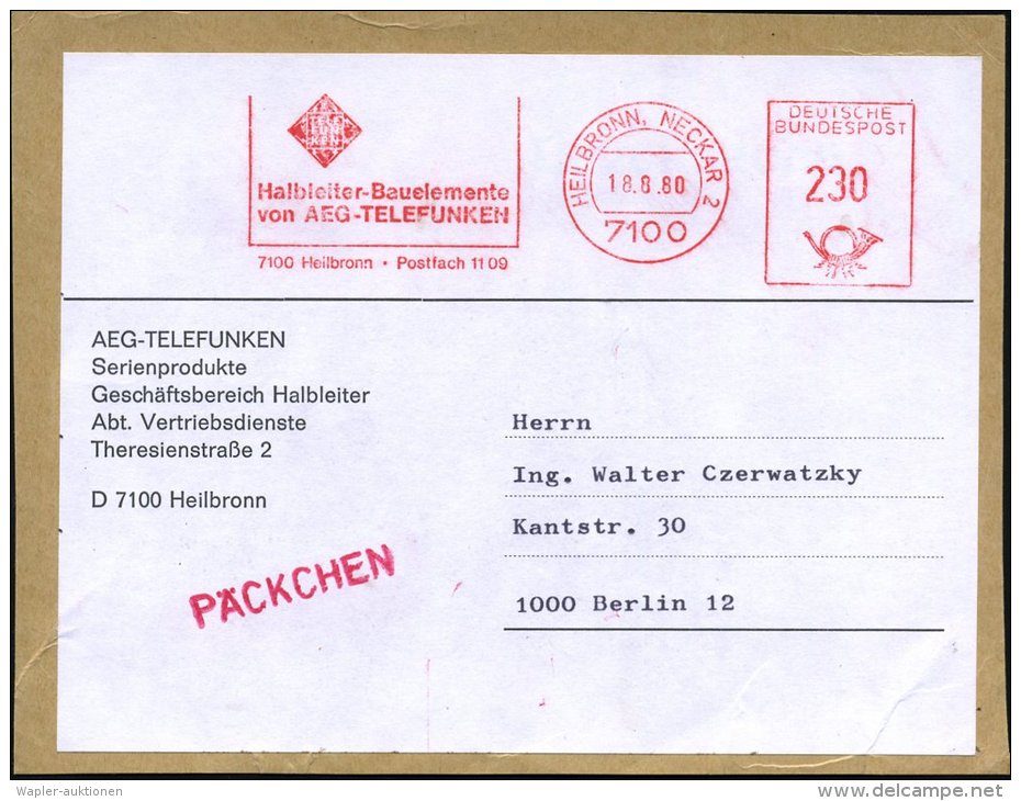 7100 HEILBRONN,NECKAR 2/ Halbleiter-Bauelemente/ Von AEG-TELEFUNKEN.. 1980 (18.8.) AFS 230 Pf. (Logo: Telefunken)... - Other & Unclassified