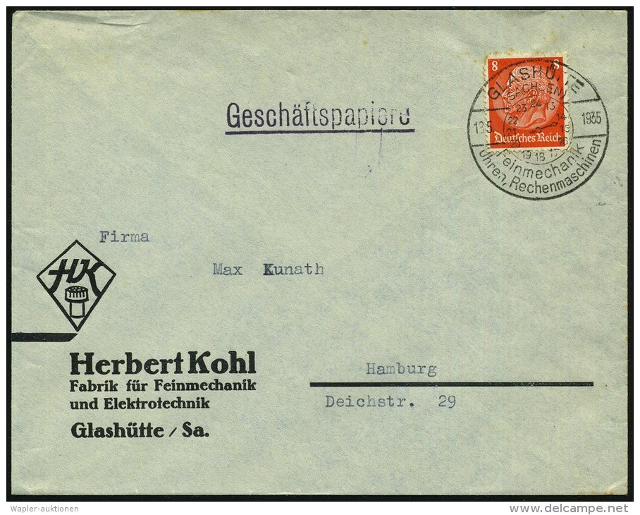 GLASHÜTTE/ (SACHSEN)/ ..Uhren,Rechenmaschinen 1936 (7.3.) HWSt = Zifferblatt "13 - 24" Uhr Klar Auf ... - Other & Unclassified