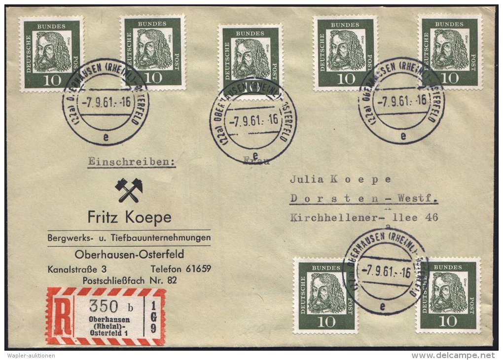 B.R.D. 1961 (7.9.) 10 Pf. Dürer, Reine MeF: 7 Stück , Einzeln Klar Gest. + RZ:... - Sonstige & Ohne Zuordnung