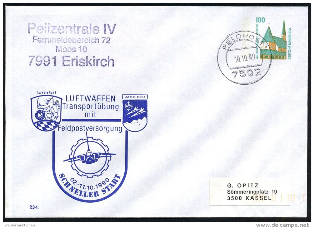 7991 Eriskirch 1990 (10.10.) 1K: FELDPOST/7502 + Viol. Abs-2L: Peilzentrale IV/Fernmeldebereich 72/..7991 Eriskirch... - Other & Unclassified