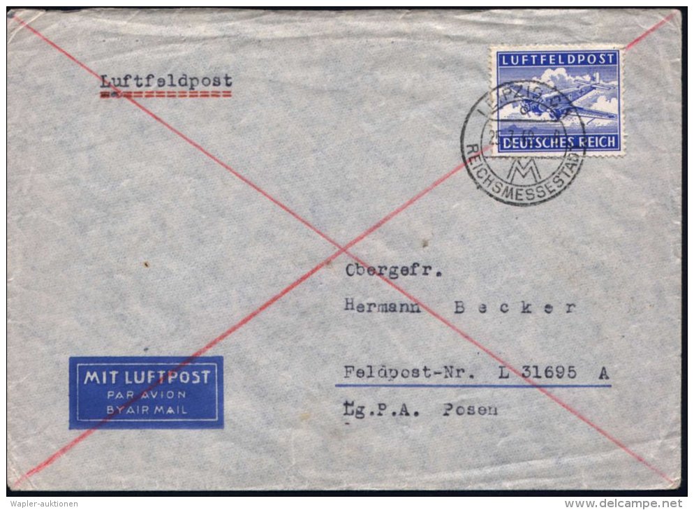 LEIPZIG C1/ O/ MM/ REICHSMESSESTADT 1942 (25.7.) HWSt Auf Gez. Luft-Feldpostmarke, EF (Ju 52) , Klar Gest.... - Other & Unclassified