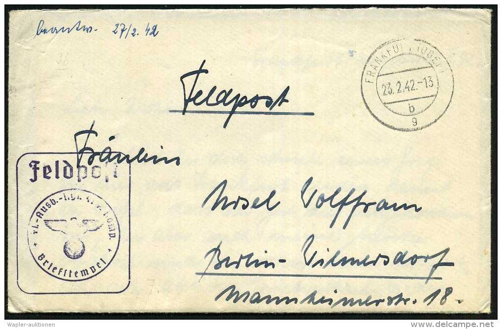 FRANKFURT (ODER)/ B/ 9 1942 (Febr./März) Je 2K + Viol. Ra.: Feldpost/Fl.(ieger)-Ausb.(ildungs)-Rgt.41 7.Komp.... - Other & Unclassified