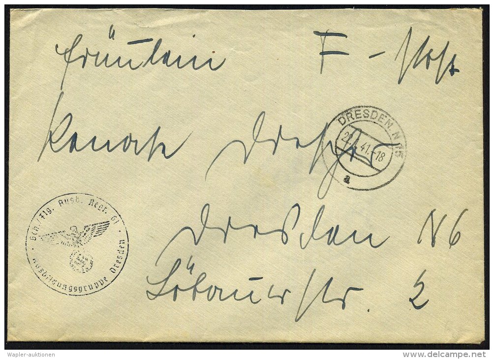 DRESDEN N 15/ A 1941 (22.1.) 2K + Viol. 1K-HdN: Sch./ Fl(ie)g.(er) Ausb. Regt. 61/ Ausbildungsgruppe Dresden , Klar... - Other & Unclassified