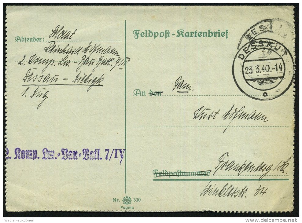 DESSAU 1/ O 1940 (März) 2K U. 1x Tarnstempel (nicht Ganz Voll) + 2x Viol. 1L: 2. Komp.... - Other & Unclassified