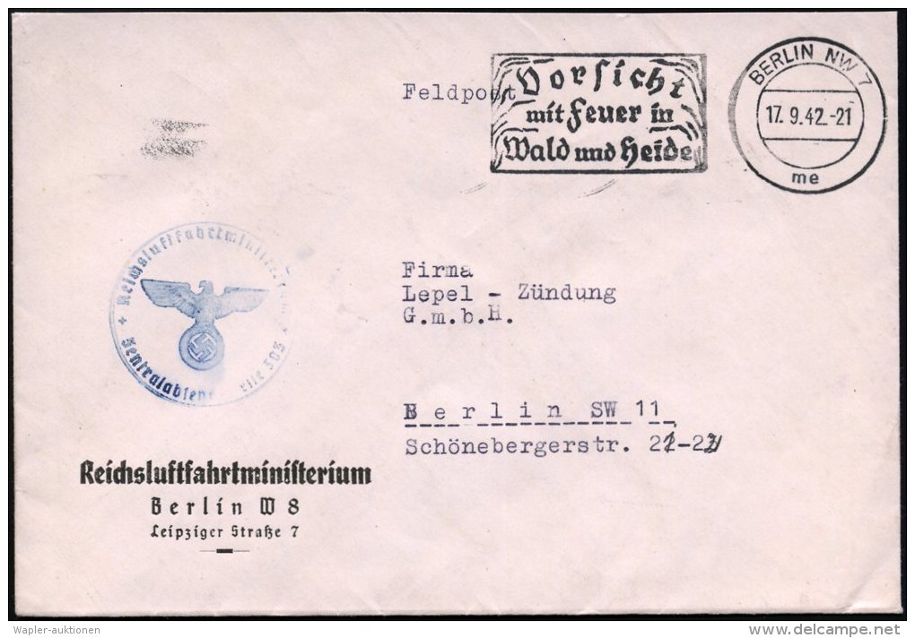 Berlin W 8 1942 (17.9.) Vordr.-Bf.: Reichsluftfahrtministerium.. + Bl. 1K-HdN: Reichsluftfahrtministerium/... - Other & Unclassified