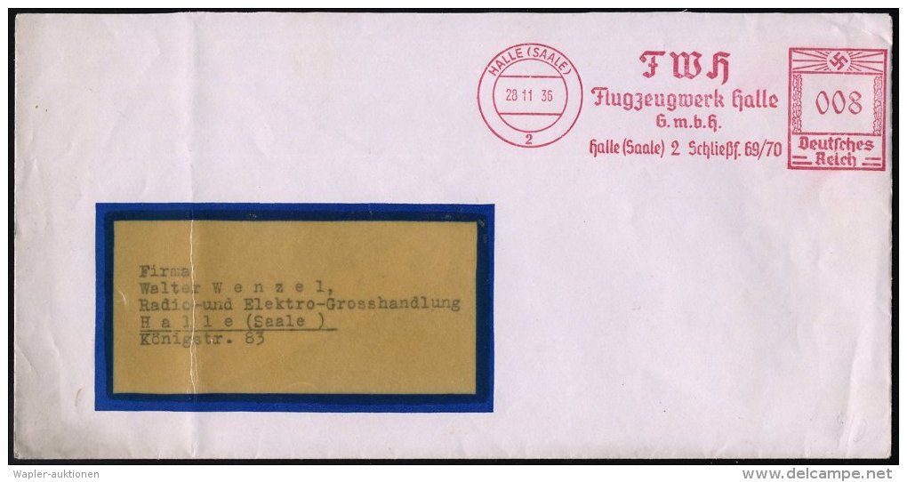HALLE (SAALE)/ 2/ FWH/ Flugzeugwerke Halle/ GmbH/ ..Schließf.69-70 1936 (28.11.) AFS = Flugzeugwerke Siebel,... - Autres & Non Classés