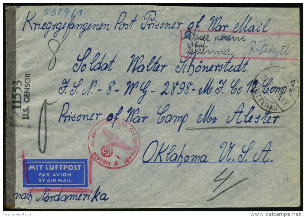 BERLIN/ WITTENAU 1944 (28.2.) 1K-Steg + Hs. Vermerk: "Taxe Percue 40 RPf..." = Barfrankatur Nur Luftpostgebühr... - Other & Unclassified