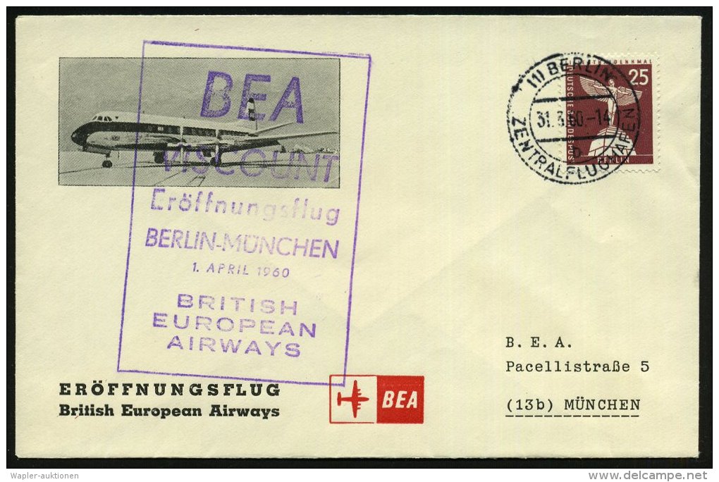 (1) BERLIN/ B/ ZENTRALFLUGHAFEN 1960 (31.3.) 2K = Hauspostamt Flughafen Tempelhof Auf EF 25 Pf. Lilienthal-Denkmal... - Other & Unclassified