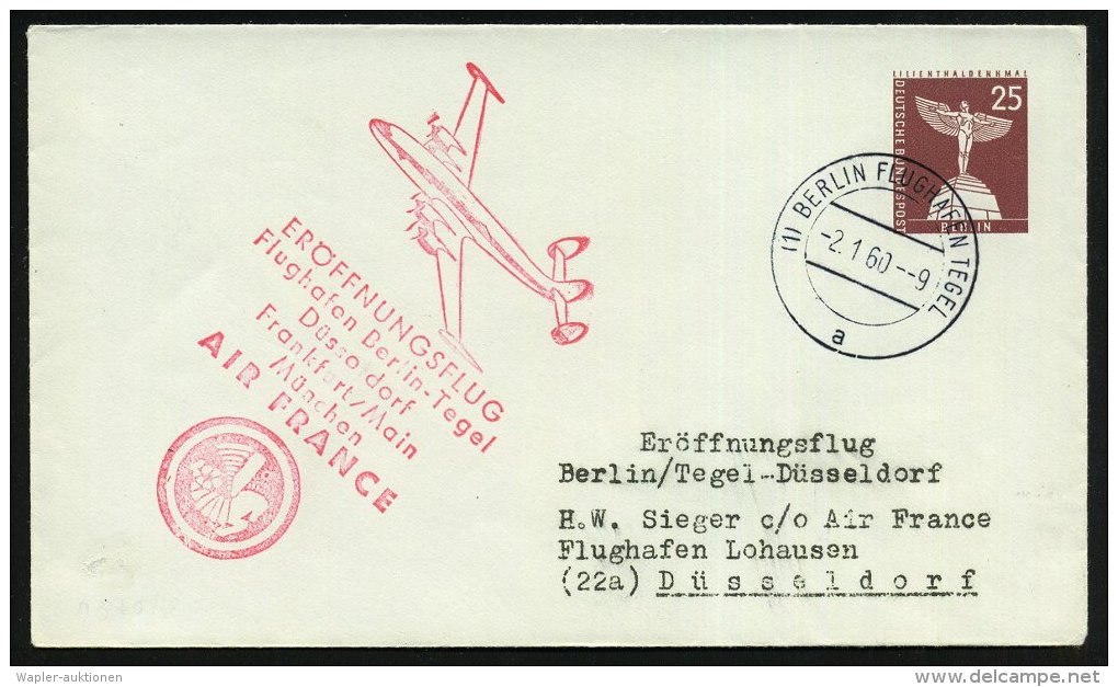 (1) BERLIN FLUGHAFEN TEGEL/ A 1960 (2.1.) 2K Auf PU 25 Pf. Lilienthal-Denkmal + Roter HdN: ERÖFFNUNGSFLUG..... - Other & Unclassified