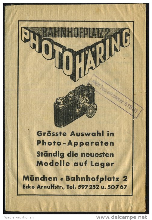 München 1930/50 Papier-Reklame-Tüte Fa. Photo Häring Mit Leica-Kamera (für Entwickelte Fotos) +... - Other & Unclassified