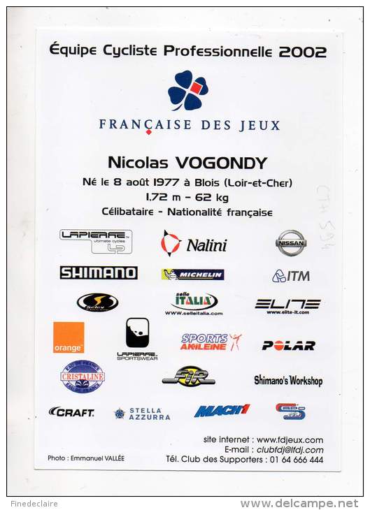 Cyclisme - Française Des Jeux 2002 - Nicolas Vogondy - Radsport