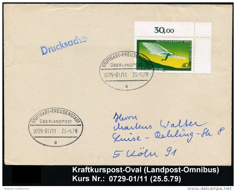 STUTTGART-FREUDENSTADT/ ÜBERLANDPOST/ 0729-01/ 11/ A 1979 (25.5.) Oval-St. 2x Klar Auf Inl.-Bf. - Sonstige & Ohne Zuordnung